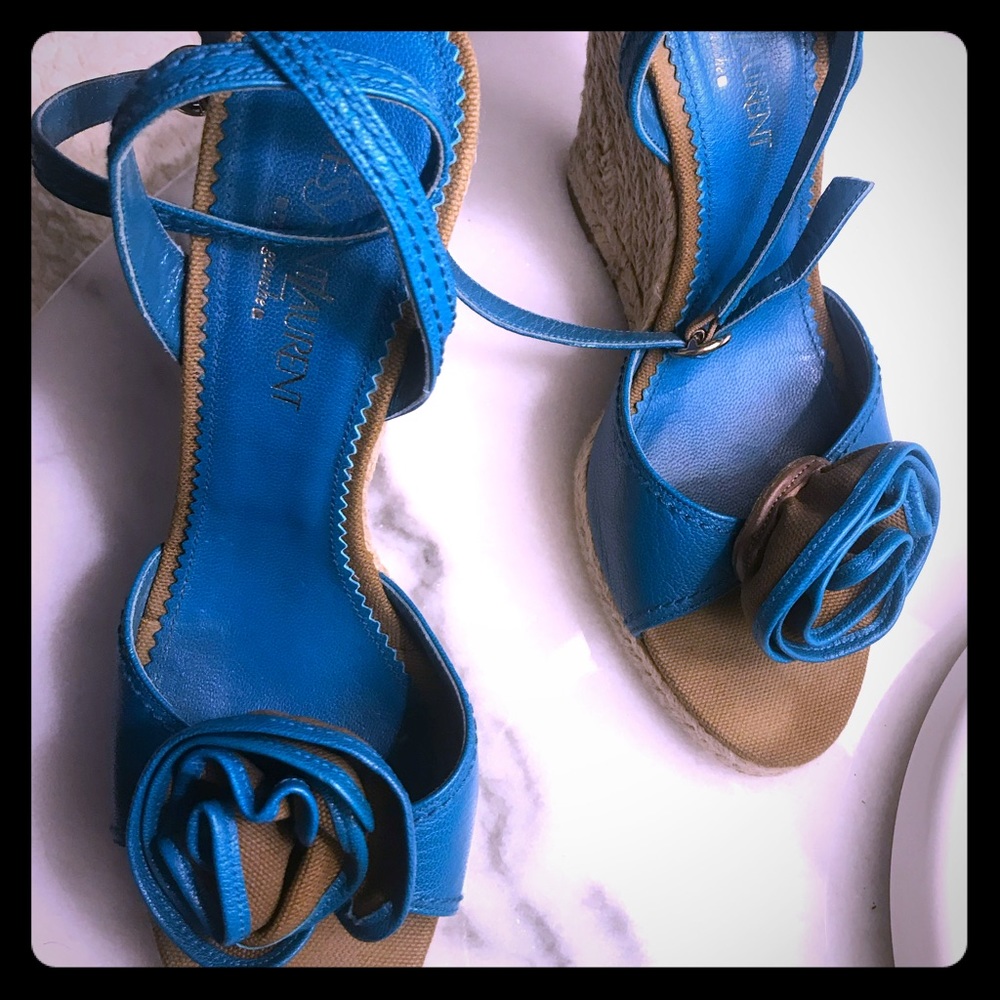 Yves saint laurent Teal Wedge Sandels. SIZE 38